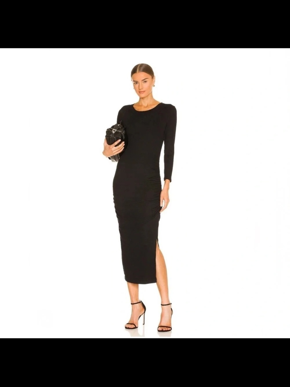 Michael Stars Black Ribbed Long-Sleeve Scoop Neck midi dress